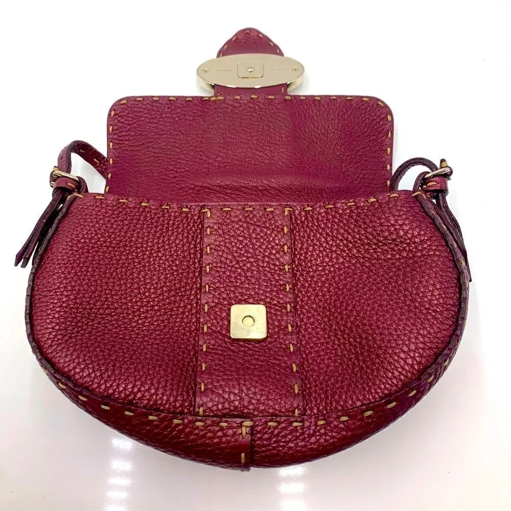 Auth Fendi Plum Selleria Leather Baguette Shoulder Bag Preloved Purse Excellent